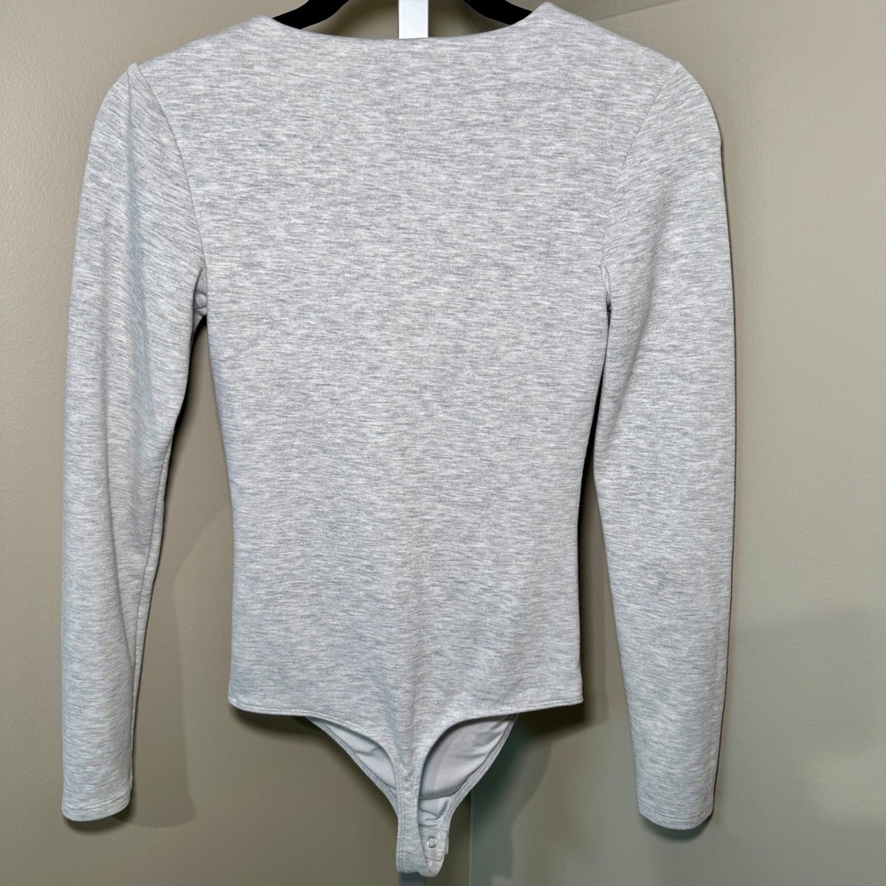Express Body Contour Long Sleeve Bodysuit Heather Gray XS Fully Lined - Picture 2 of 5